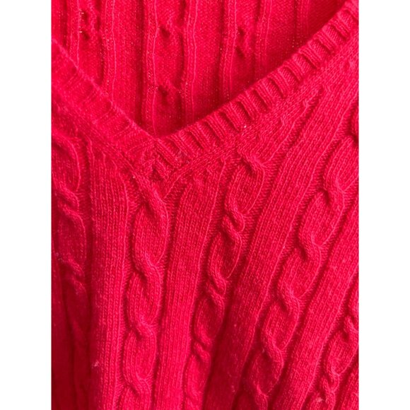 J.Crew Red Cable Knit V-Neck Sweater M Wool Cashmere Blend Long Sleeve - Picture 7 of 7